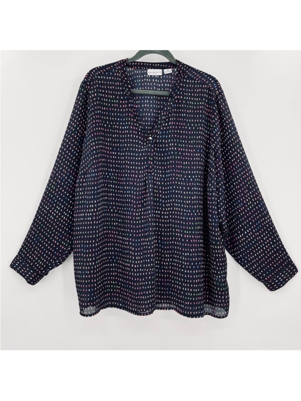 Liz Claiborne Woman Multicolored Dotted Print Chiffon Popover Blouse Top 3X